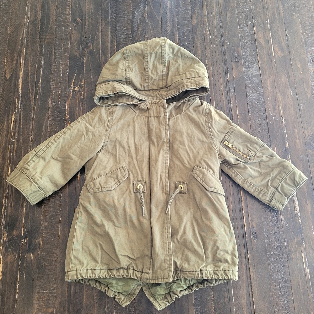 Baby Gap Olive Green Coat Canvas Anorak Hooded Girls Size 18-24M